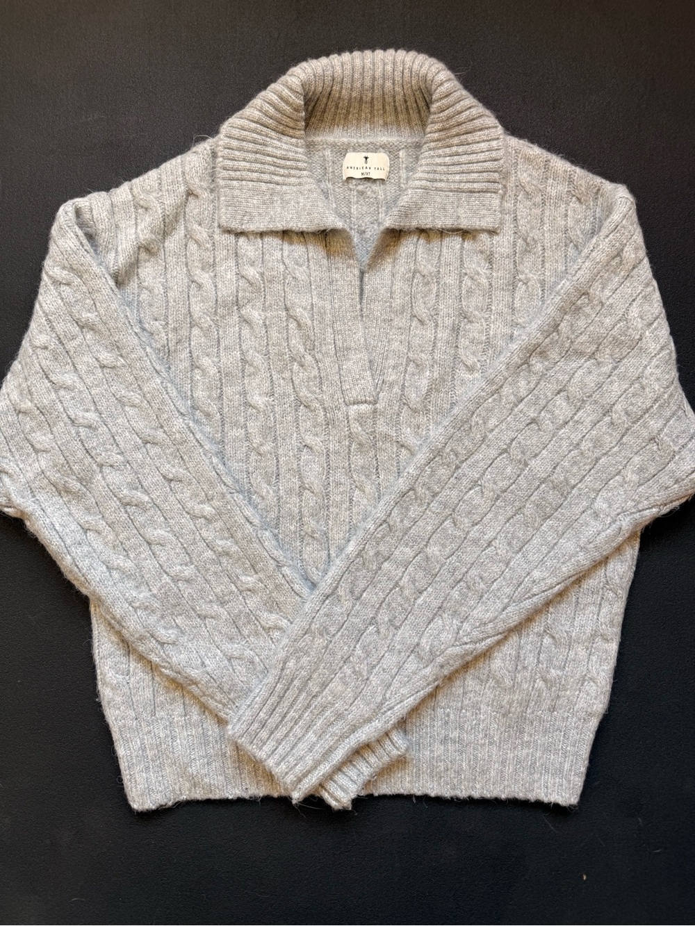 Cable-Knit V-Neck Sweater in Light Gray XTall